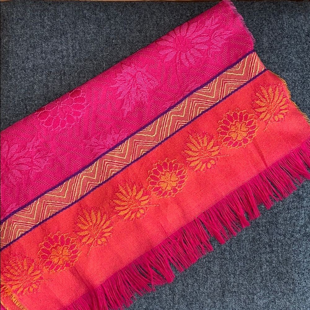 Pink and orange scarf with fringe